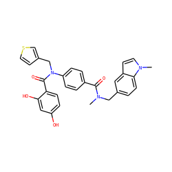 CN(Cc1ccc2c(ccn2C)c1)C(=O)c1ccc(N(Cc2ccsc2)C(=O)c2ccc(O)cc2O)cc1 ZINC000653757395