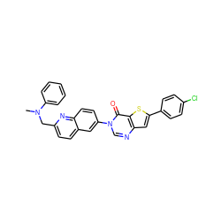 CN(Cc1ccc2cc(-n3cnc4cc(-c5ccc(Cl)cc5)sc4c3=O)ccc2n1)c1ccccc1 ZINC000038149737