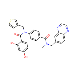 CN(Cc1ccc2nccnc2c1)C(=O)c1ccc(N(Cc2ccsc2)C(=O)c2ccc(O)cc2O)cc1 ZINC000653762343