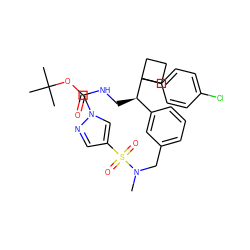 CN(Cc1cccc([C@@H](CNC(=O)OC(C)(C)C)C2(c3ccc(Cl)cc3)CCC2)c1)S(=O)(=O)c1cnn(C)c1 ZINC000166307166