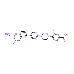 CN(Cc1cccc(-c2cnc(N3CCN(c4ccc(C(=O)O)cc4Cl)CC3)nc2)c1)C(=O)CN ZINC000142767749