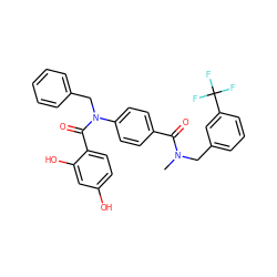 CN(Cc1cccc(C(F)(F)F)c1)C(=O)c1ccc(N(Cc2ccccc2)C(=O)c2ccc(O)cc2O)cc1 ZINC000653671253