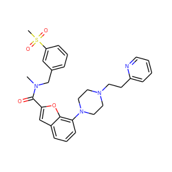 CN(Cc1cccc(S(C)(=O)=O)c1)C(=O)c1cc2cccc(N3CCN(CCc4ccccn4)CC3)c2o1 ZINC000114869942