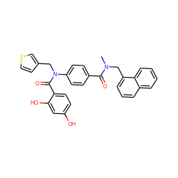 CN(Cc1cccc2ccccc12)C(=O)c1ccc(N(Cc2ccsc2)C(=O)c2ccc(O)cc2O)cc1 ZINC000653767456