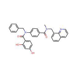 CN(Cc1cccc2cccnc12)C(=O)c1ccc(N(Cc2ccccc2)C(=O)c2ccc(O)cc2O)cc1 ZINC000653679823