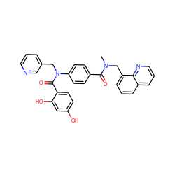 CN(Cc1cccc2cccnc12)C(=O)c1ccc(N(Cc2cccnc2)C(=O)c2ccc(O)cc2O)cc1 ZINC000653767401