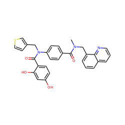 CN(Cc1cccc2cccnc12)C(=O)c1ccc(N(Cc2ccsc2)C(=O)c2ccc(O)cc2O)cc1 ZINC000653762377