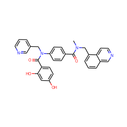 CN(Cc1cccc2cnccc12)C(=O)c1ccc(N(Cc2cccnc2)C(=O)c2ccc(O)cc2O)cc1 ZINC000653769230