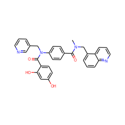 CN(Cc1cccc2ncccc12)C(=O)c1ccc(N(Cc2cccnc2)C(=O)c2ccc(O)cc2O)cc1 ZINC000653769213