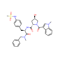 CN(Cc1ccccc1)C(=O)[C@@H](Cc1ccc(NS(C)(=O)=O)cc1)NC(=O)[C@@H]1C[C@@H](O)CN1C(=O)c1cn(C)c2ccccc12 ZINC000026177620