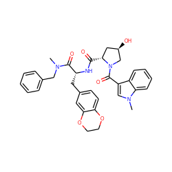 CN(Cc1ccccc1)C(=O)[C@@H](Cc1ccc2c(c1)OCCO2)NC(=O)[C@@H]1C[C@@H](O)CN1C(=O)c1cn(C)c2ccccc12 ZINC000026189075