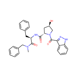 CN(Cc1ccccc1)C(=O)[C@@H](Cc1ccccc1)NC(=O)[C@@H]1C[C@@H](O)CN1C(=O)c1n[nH]c2ccccc12 ZINC000026180346