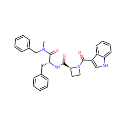 CN(Cc1ccccc1)C(=O)[C@@H](Cc1ccccc1)NC(=O)[C@@H]1CCN1C(=O)c1c[nH]c2ccccc12 ZINC000026184673