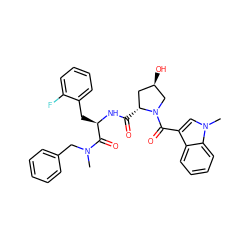 CN(Cc1ccccc1)C(=O)[C@@H](Cc1ccccc1F)NC(=O)[C@@H]1C[C@@H](O)CN1C(=O)c1cn(C)c2ccccc12 ZINC000026188218