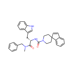 CN(Cc1ccccc1)C(=O)[C@H](Cc1c[nH]c2ccccc12)NC(=O)N1CCC2(C=Cc3ccccc32)CC1 ZINC000026293365