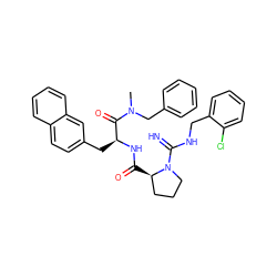 CN(Cc1ccccc1)C(=O)[C@H](Cc1ccc2ccccc2c1)NC(=O)[C@@H]1CCCN1C(=N)NCc1ccccc1Cl ZINC000026935389