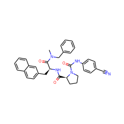 CN(Cc1ccccc1)C(=O)[C@H](Cc1ccc2ccccc2c1)NC(=O)[C@@H]1CCCN1C(=O)Nc1ccc(C#N)cc1 ZINC000026845260