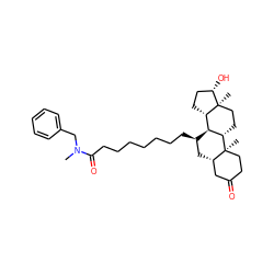 CN(Cc1ccccc1)C(=O)CCCCCCC[C@@H]1C[C@H]2CC(=O)CC[C@]2(C)[C@H]2CC[C@]3(C)[C@@H](O)CC[C@H]3[C@@H]21 ZINC000028642219