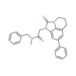 CN(Cc1ccccc1)C(=O)Cn1c(=O)n2c3c(cc(-c4ccccc4)cc31)CCC2 ZINC000095586267