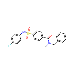 CN(Cc1ccccc1)C(=O)c1ccc(S(=O)(=O)Nc2ccc(F)cc2)cc1 ZINC000017334514