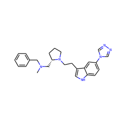 CN(Cc1ccccc1)C[C@@H]1CCCN1CCc1c[nH]c2ccc(-n3cnnc3)cc12 ZINC000022939181
