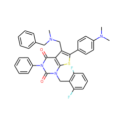 CN(Cc1ccccc1)Cc1c(-c2ccc(N(C)C)cc2)sc2c1c(=O)n(-c1ccccc1)c(=O)n2Cc1c(F)cccc1F ZINC000027189710