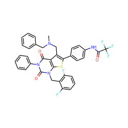 CN(Cc1ccccc1)Cc1c(-c2ccc(NC(=O)C(F)(F)F)cc2)sc2c1c(=O)n(-c1ccccc1)c(=O)n2Cc1c(F)cccc1F ZINC000027191162