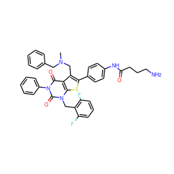 CN(Cc1ccccc1)Cc1c(-c2ccc(NC(=O)CCCN)cc2)sc2c1c(=O)n(-c1ccccc1)c(=O)n2Cc1c(F)cccc1F ZINC000027189577