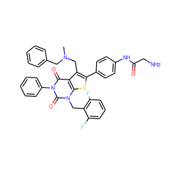 CN(Cc1ccccc1)Cc1c(-c2ccc(NC(=O)CN)cc2)sc2c1c(=O)n(-c1ccccc1)c(=O)n2Cc1c(F)cccc1F ZINC000027184537