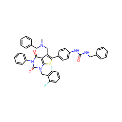 CN(Cc1ccccc1)Cc1c(-c2ccc(NC(=O)NCc3ccccc3)cc2)sc2c1c(=O)n(-c1ccccc1)c(=O)n2Cc1c(F)cccc1F ZINC000049780040