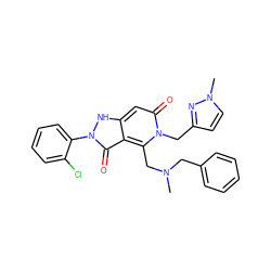 CN(Cc1ccccc1)Cc1c2c(=O)n(-c3ccccc3Cl)[nH]c2cc(=O)n1Cc1ccn(C)n1 ZINC000064448395