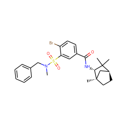 CN(Cc1ccccc1)S(=O)(=O)c1cc(C(=O)N[C@@H]2C(C)(C)[C@H]3CC[C@]2(C)C3)ccc1Br ZINC000029045822