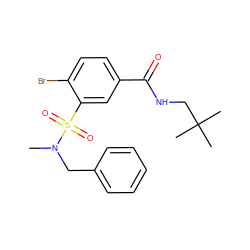 CN(Cc1ccccc1)S(=O)(=O)c1cc(C(=O)NCC(C)(C)C)ccc1Br ZINC000029046003