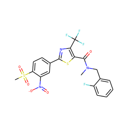 CN(Cc1ccccc1F)C(=O)c1sc(-c2ccc(S(C)(=O)=O)c([N+](=O)[O-])c2)nc1C(F)(F)F ZINC000084689790