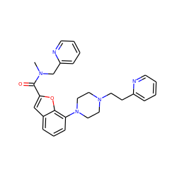 CN(Cc1ccccn1)C(=O)c1cc2cccc(N3CCN(CCc4ccccn4)CC3)c2o1 ZINC000114867778