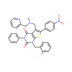 CN(Cc1ccccn1)Cc1c(-c2ccc([N+](=O)[O-])cc2)sc2c1c(=O)n(-c1ccccc1)c(=O)n2Cc1c(F)cccc1F ZINC000027183401