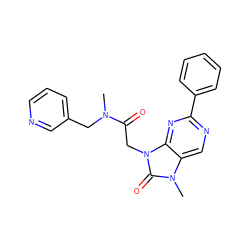 CN(Cc1cccnc1)C(=O)Cn1c(=O)n(C)c2cnc(-c3ccccc3)nc21 ZINC000095559415