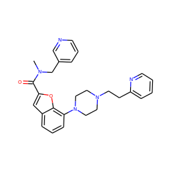 CN(Cc1cccnc1)C(=O)c1cc2cccc(N3CCN(CCc4ccccn4)CC3)c2o1 ZINC000114867134