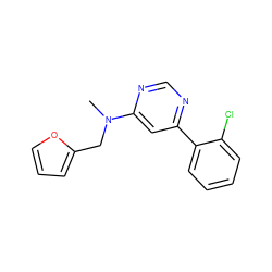 CN(Cc1ccco1)c1cc(-c2ccccc2Cl)ncn1 ZINC000004267885