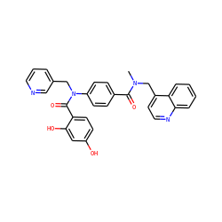 CN(Cc1ccnc2ccccc12)C(=O)c1ccc(N(Cc2cccnc2)C(=O)c2ccc(O)cc2O)cc1 ZINC000653778429