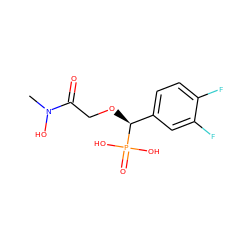 CN(O)C(=O)CO[C@@H](c1ccc(F)c(F)c1)P(=O)(O)O ZINC000095555783