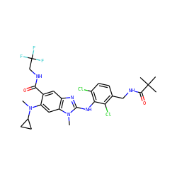 CN(c1cc2c(cc1C(=O)NCC(F)(F)F)nc(Nc1c(Cl)ccc(CNC(=O)C(C)(C)C)c1Cl)n2C)C1CC1 ZINC000169700890