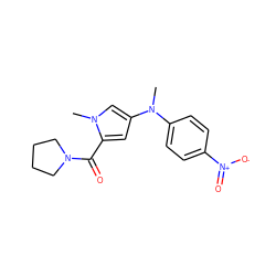 CN(c1ccc([N+](=O)[O-])cc1)c1cc(C(=O)N2CCCC2)n(C)c1 ZINC000040413783