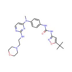 CN(c1ccc(NC(=O)Nc2cc(C(C)(C)C)on2)cc1)c1ccnc(NCCN2CCOCC2)n1 ZINC000045322645