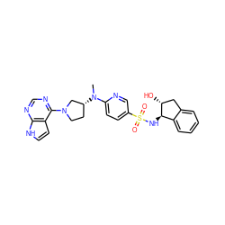 CN(c1ccc(S(=O)(=O)N[C@@H]2c3ccccc3C[C@H]2O)cn1)[C@@H]1CCN(c2ncnc3[nH]ccc23)C1 ZINC000149049797