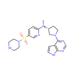 CN(c1ccc(S(=O)(=O)N2CCNCC2)cn1)[C@@H]1CCN(c2ncnc3[nH]ccc23)C1 ZINC000149058989