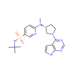 CN(c1ccc(S(=O)(=O)NC(C)(C)C)cn1)[C@@H]1CCN(c2ncnc3[nH]ccc23)C1 ZINC000149061384