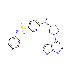 CN(c1ccc(S(=O)(=O)Nc2ccc(F)cc2)cn1)[C@@H]1CCN(c2ncnc3[nH]ccc23)C1 ZINC000149552945