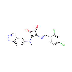 CN(c1ccc2[nH]ncc2c1)c1c(NCc2ccc(Cl)cc2Cl)c(=O)c1=O ZINC000102939191