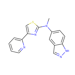 CN(c1ccc2[nH]ncc2c1)c1nc(-c2ccccn2)cs1 ZINC000653897414